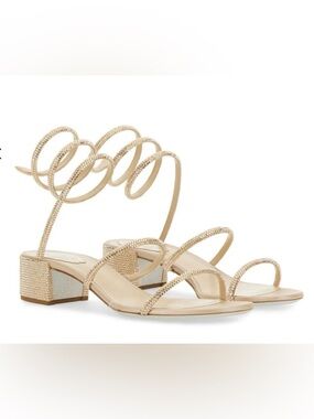 Rene Caovilla Champagne Spiral Crystal Wrap Heel